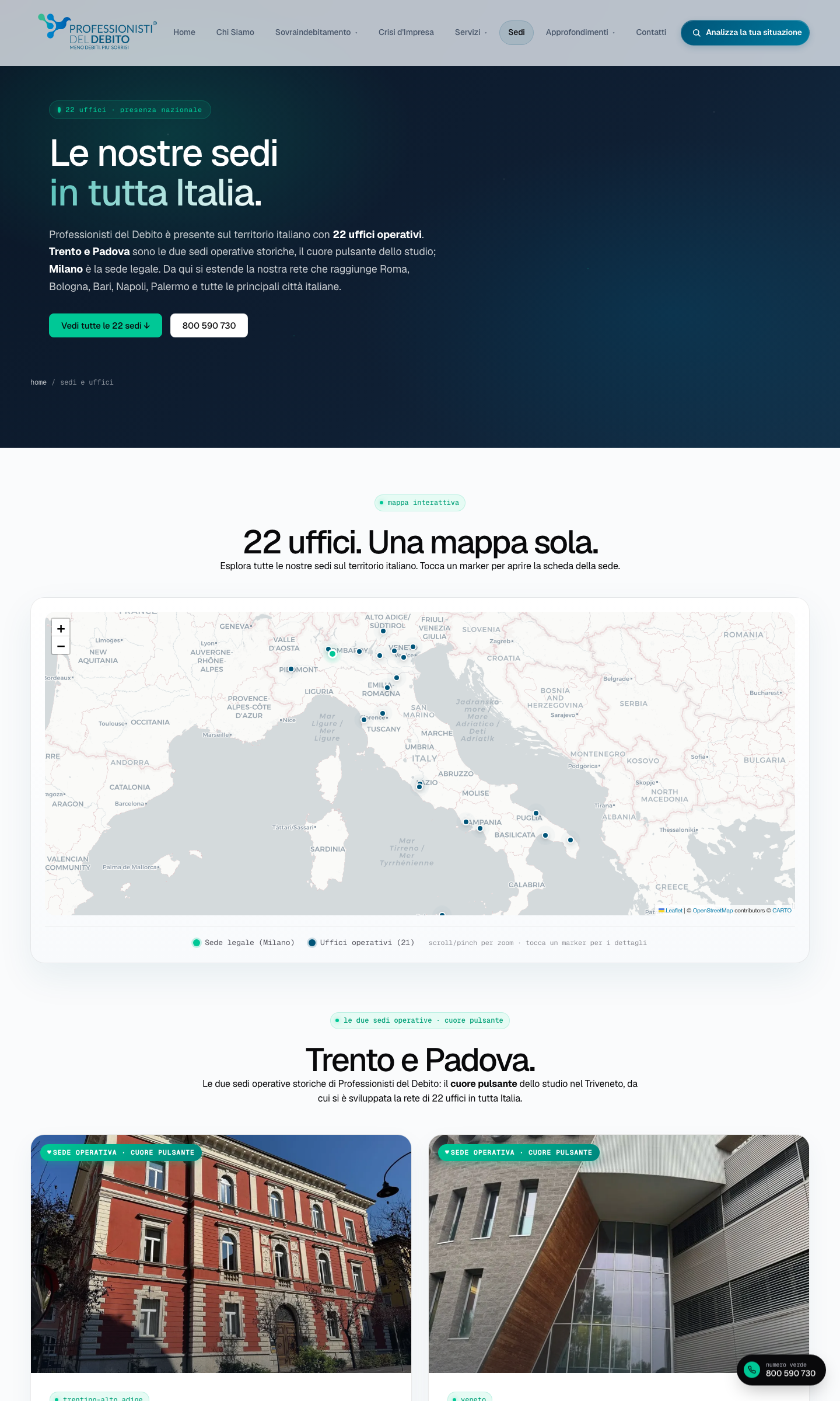 Pagina sedi con mappa Leaflet