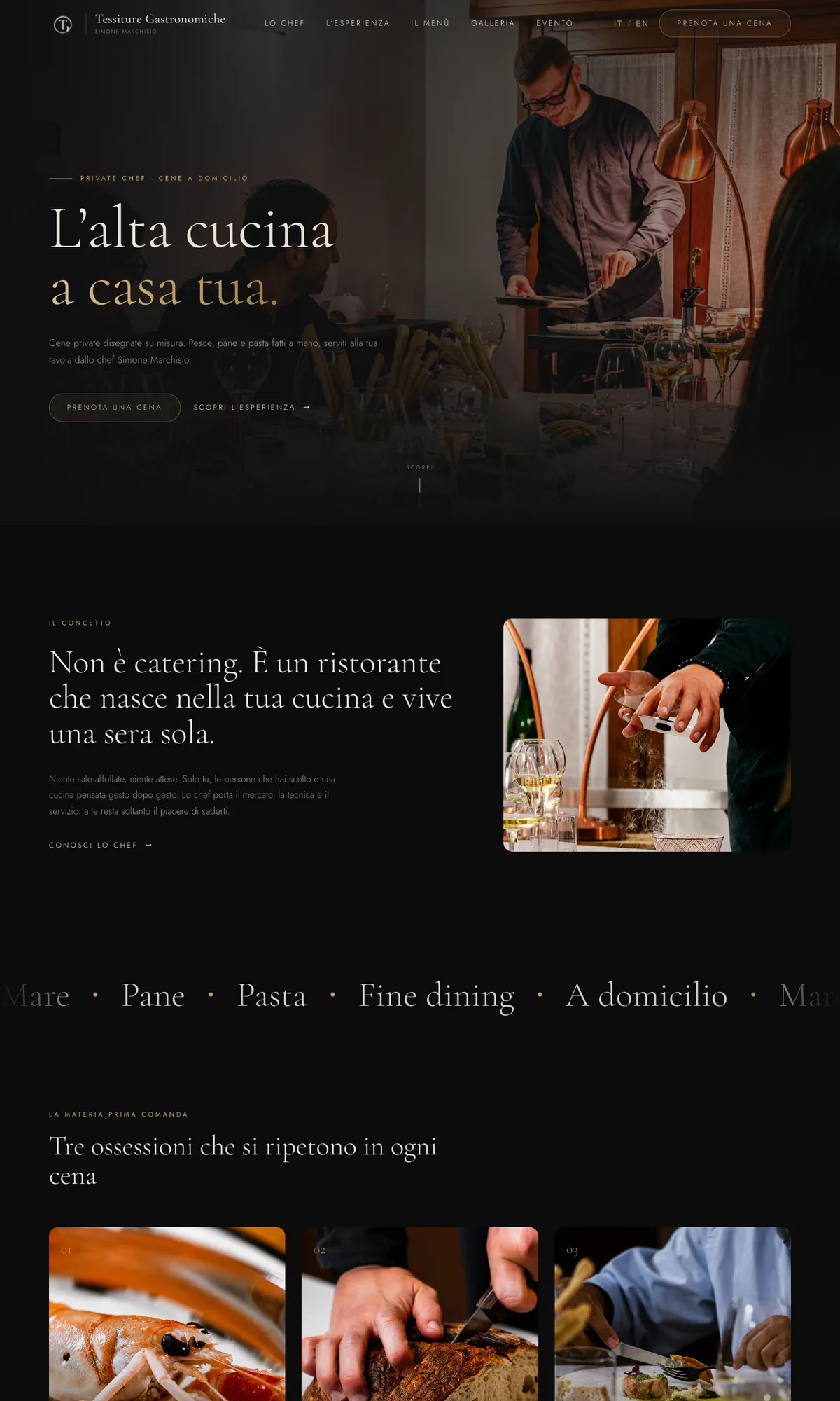 Homepage Tessiture Gastronomiche su desktop